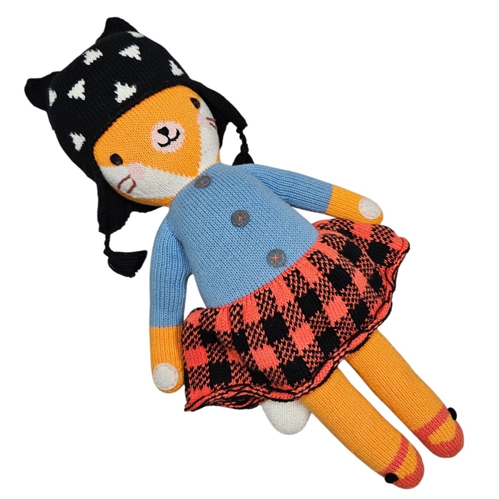 Cuddle + Kind Fox Doll Knitted Dress Sweater Plaid Hat Kids Toy‎ 21 in Retired